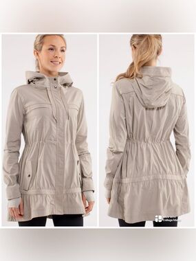 Lululemon Apres Practice Anorak Jacket  W4094S Tan Hooded Cinch Waist Size 10